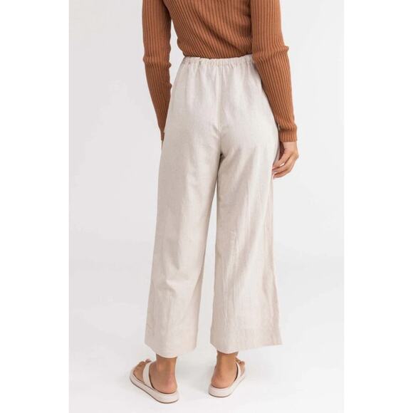 Rhythm Classic Drawstring Wide Leg Pants in Oat Linen-Blend Size 10 Gently Used - Picture 3 of 8